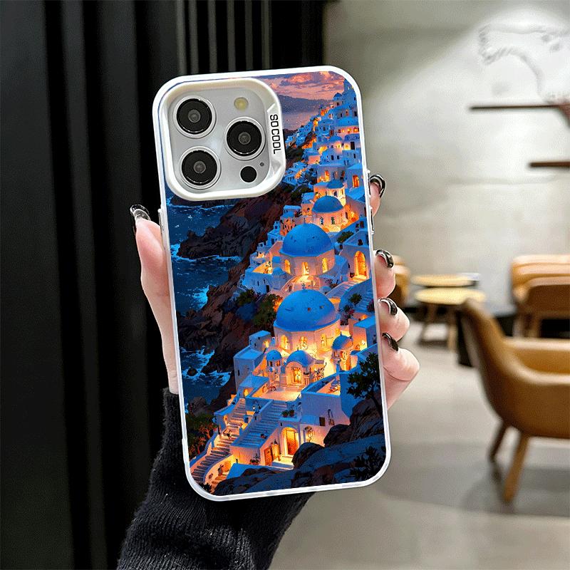 

Santorini Greece Summer Soft Phone Case for iPhone 15 16 17 Pro Max 17Air 16E 14 Plus 13 12 Mini Shockproof Cover Back Shell iPhone 13 Pro Max