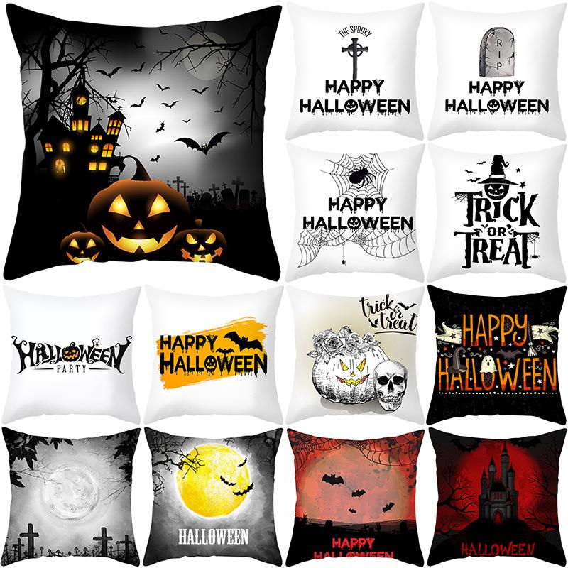 New Nordic Halloween Throw Pillow Cover Black Letter Print Sofa Cushion Cover Cushion Cover Home