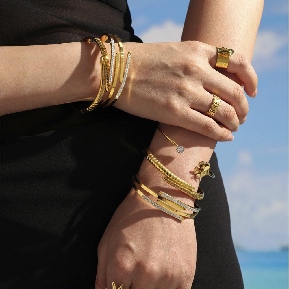 Openable Forked Bracelet Bangle In Stainless Steel 18k Gold Plated With Shiny Rhinestone Minimalist Bracelets Bangles For Women