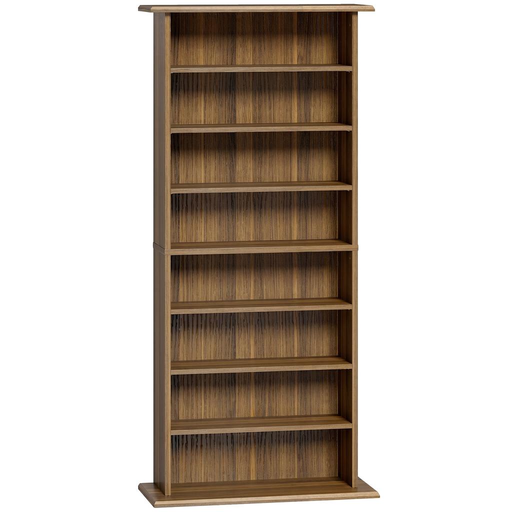 CD/DVD Storage Unit, 8 Compartments, 6 Adjustable Shelves, 360 CDs / 185 DVDs, Walnut