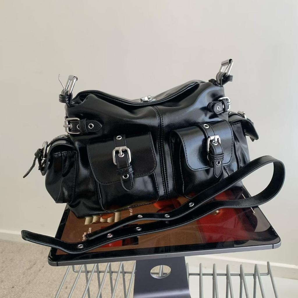 Large Capacity Multi Pocket PU Women's Underarm Shoulder Bag New Fashi Persality Y2K Motorcycle Crossbody Bags for Woman