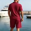 2026 Summer Fashion Sports Style Short Two Piece Set Men's Casual Solid Color Jacquard Short Sleeves Pullover POLO Shirt Shorts 2 Piece Sets