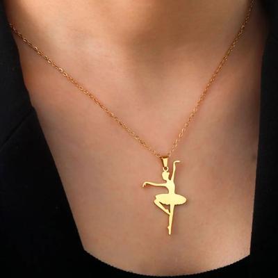 Teamer Trend Tanzendes Mädchen Ballerina Tänzerin Ballett Anhänger Halsketten Edelstahl Choker Schmuck Geburtstagsgeschenk für Mädchen Frauen