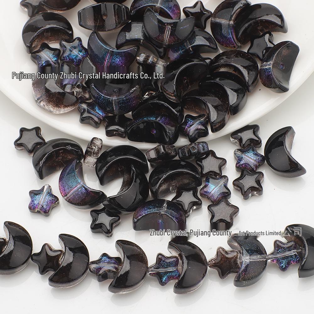 Moon and Star Glass Beads Set: Iridescent DIY Bracelet & Necklace Kit