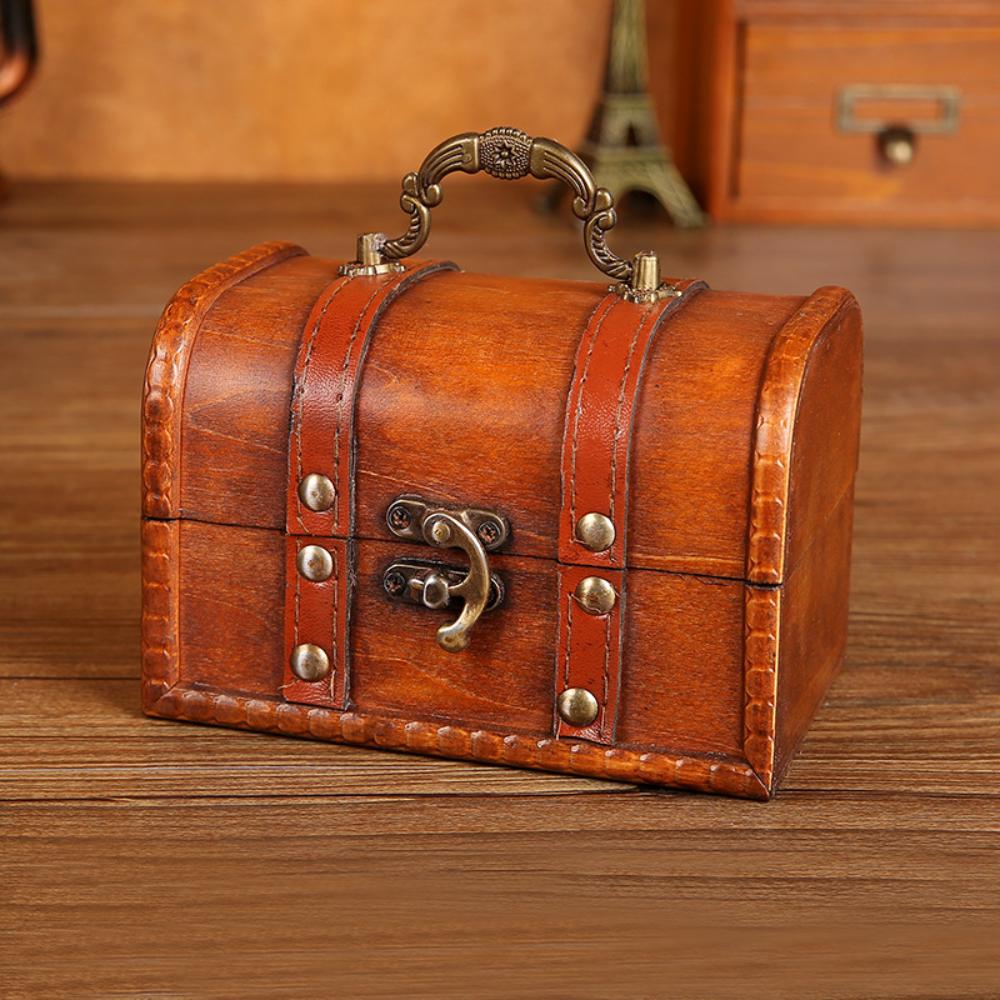 Password Lock Wooden Storage Box Key Unlocking Durable Treasure Chest Retro Style Trinket Box for Jewelry Art Collection