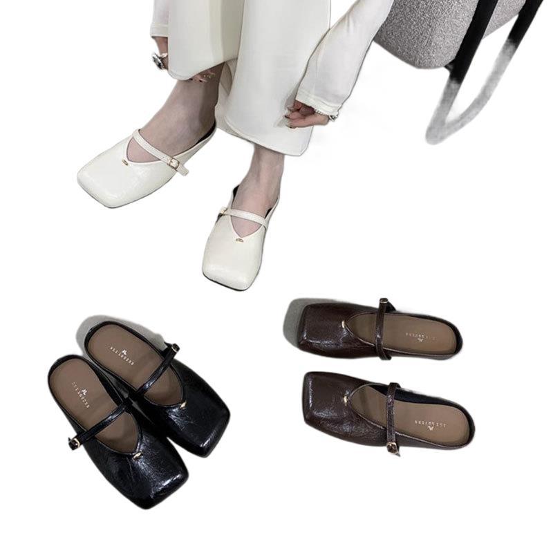 Flat-bottomed Mary Jane bag head half slippers women's outer wear 2025 spring and summer new soft-soled square head shoes sandals