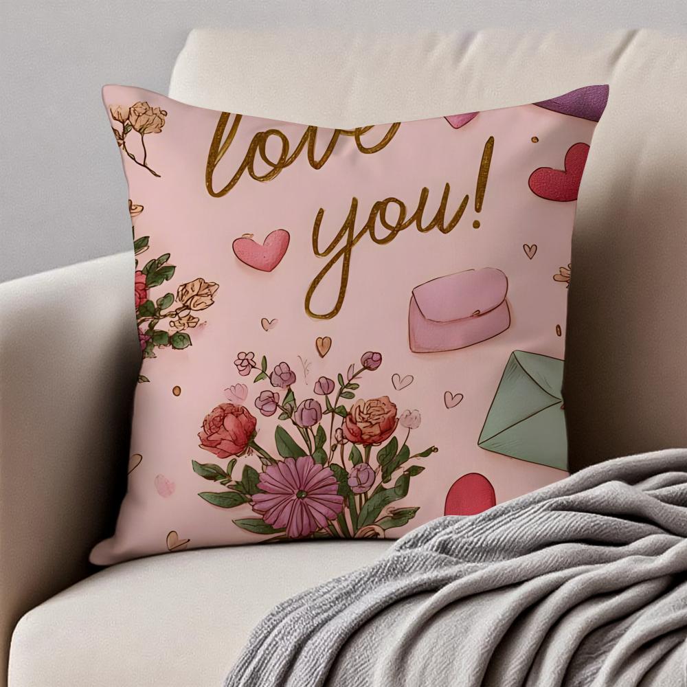 Handdrawn Style Heart Pattern Cushion Cover Pillowcase Antidustmite Invisible Zipper Short Plush Sofa Cushion