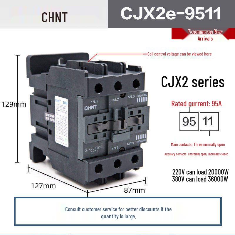 Chint CJX2 AC Contactor Series - 0910/1210/1810/2510/3210 (Voltage: 220V/380V/36V/24V)