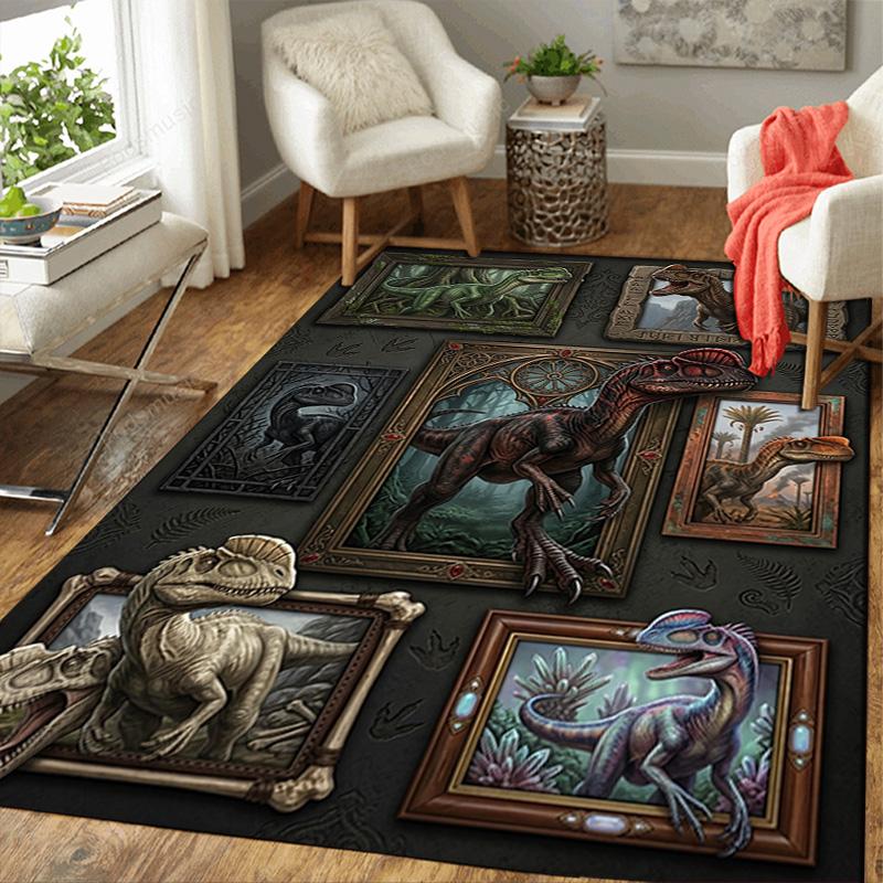 Dinosaur Gallery Pattern Rug Floor Mat for Living Room or Bedroom Soft and Comfortable Carpet a Gift for Birthday and Holiday.