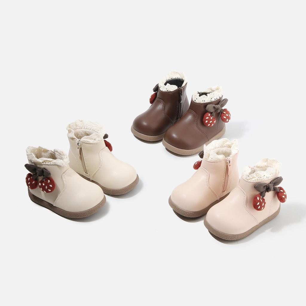 Stylish Baby Girls' Mid-Top Boots - 2025 Autumn/Winter Korean Princess Soft-Soled Cotton Footwear