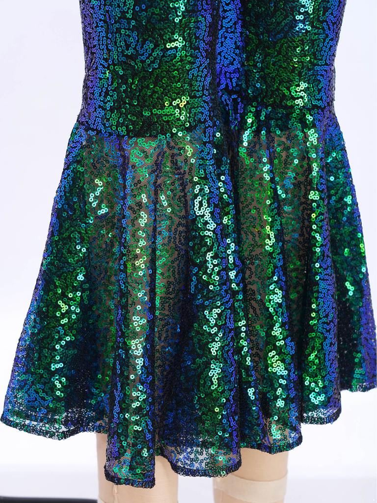 Pantaloni Compleți pentru Spectacol pe Scenă pentru Fete: Pantaloni evazați strălucitori cu paiete și talie elastică pentru dans și spectacol