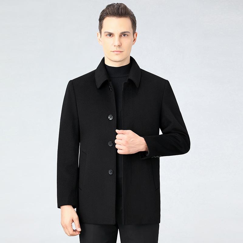 Men's Cashmere Winter Coat 2025: Thickened Warm Jacket for Middle-Aged & Elderly - Casual Lapel Outerwear
