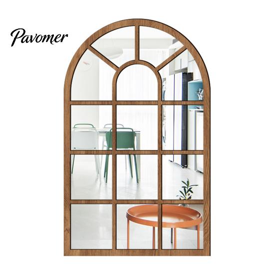 Adesivi Specchio da Parete Stile Boho Decorazione Finestra ad Arco, Specchio Finto Acrilico con Cornice in Legno, Adesivo da Incollare per Casa, Adesivo Autoadesivo per Vetro Finestra