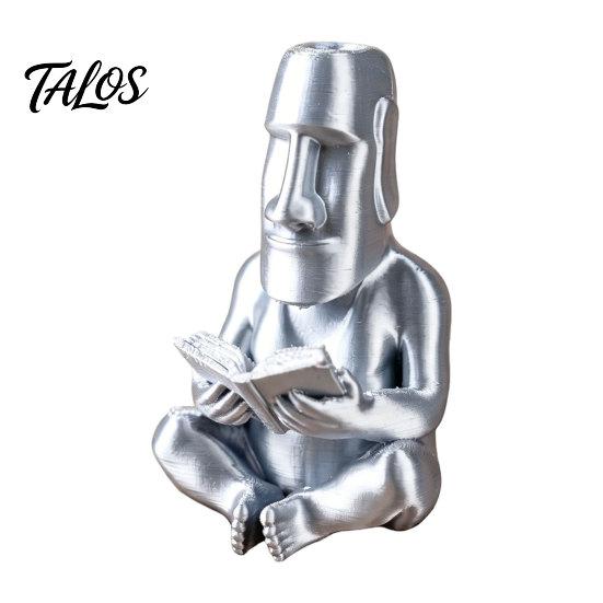 Talos 3D Printed Reading Moai Figurine Ornament, Cross-Legged Sitting Statue Desktop Decoration, Creative Sculpture, Unique Gift for Students Office