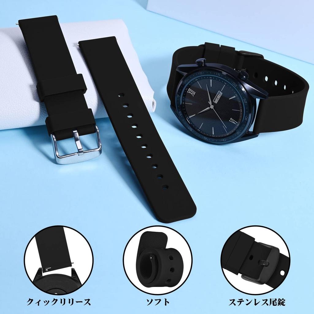WOCCI 15mm Silicone Rubber Waterproof Replacement Watch Quick Black with Black Buckle Strap, Strap, Release,