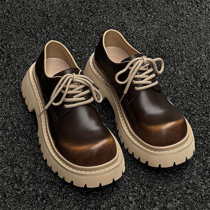 Fashion Men's and Women's Plus Size 38-48 Derby Shoes British Retro Shoes for Men Platform Leather Shoes Round Toe Sapatos Para Hombre