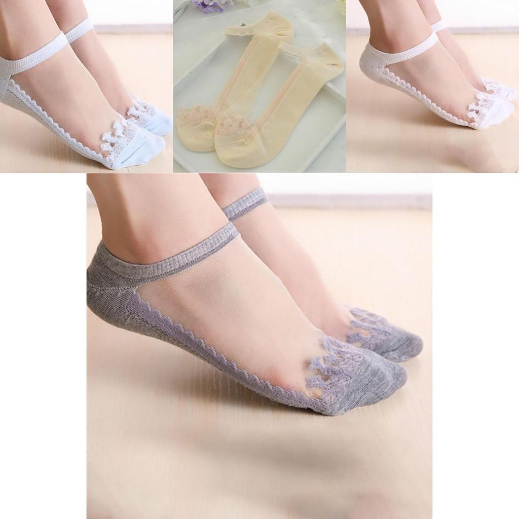 Women Colors Sexy Ultra-thin Elastic Silky Short Silk Lace Invisible Socks For Effortless Elegance