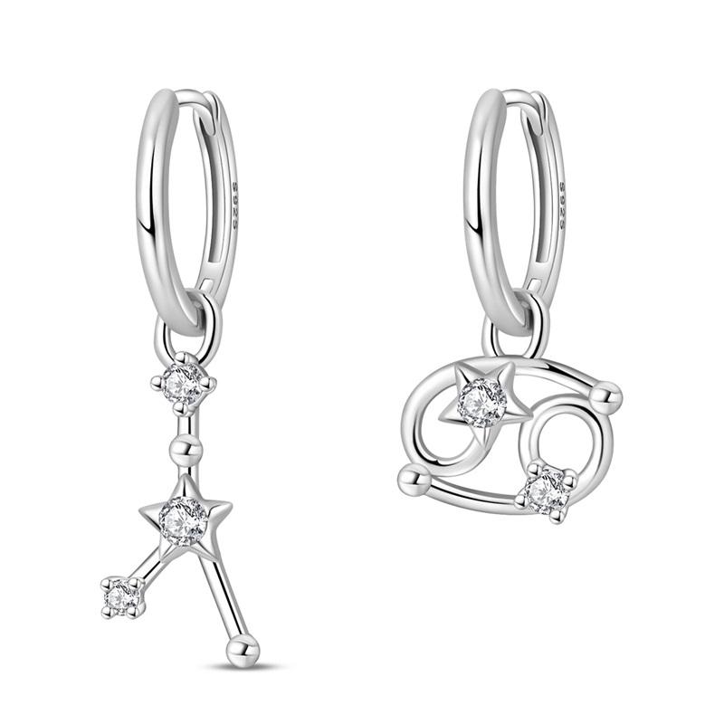 12 Constellation Series Earrings 925 Sterling Silver Women 2025 Zircon Ear Studs Sparkling Pave Hoop Earring Jewelry Gift