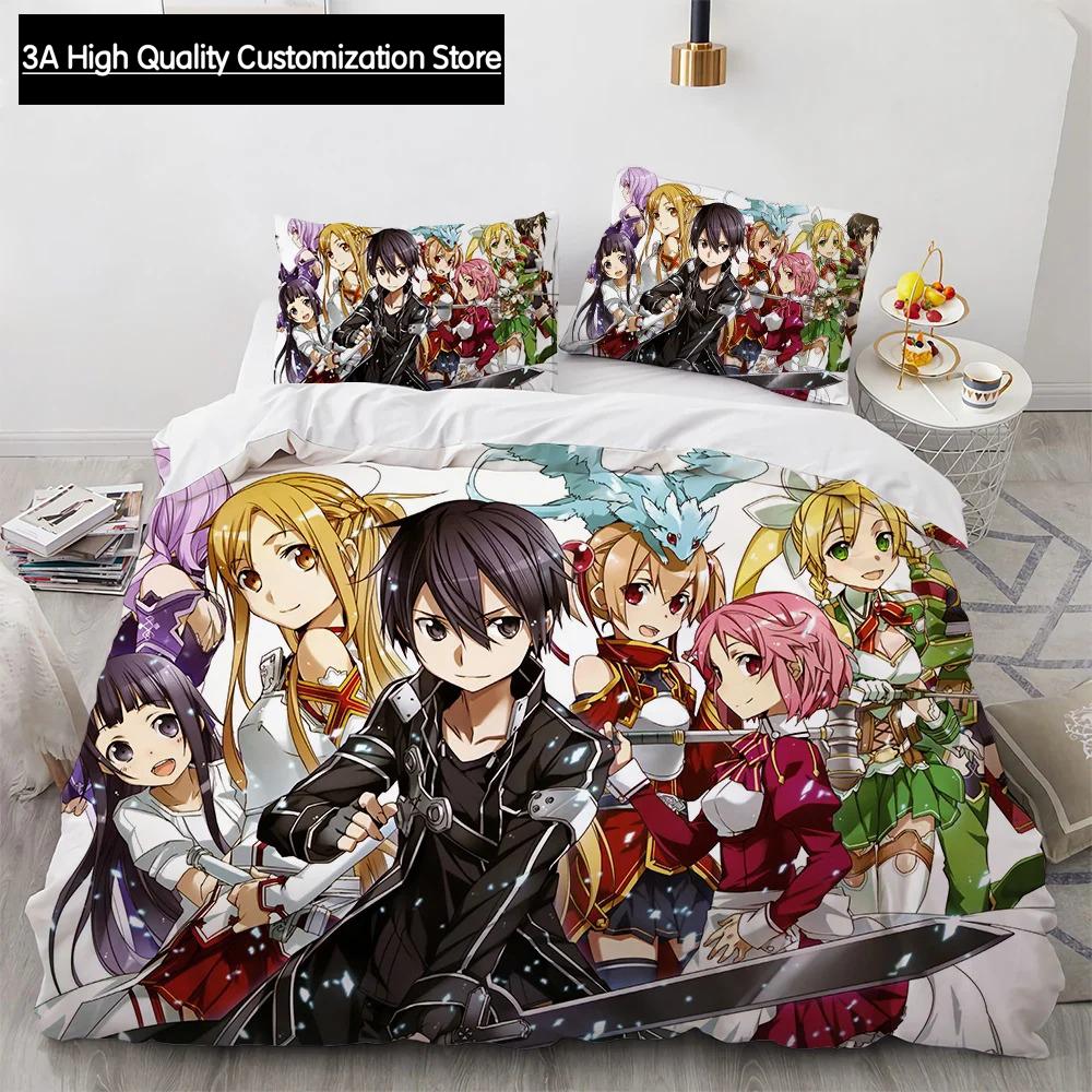 Sword Art Online Bedding Set Anime Duvet Covers King Queen Double Twin Size Adults Boys Bed Linens Single Double Size Decor Home