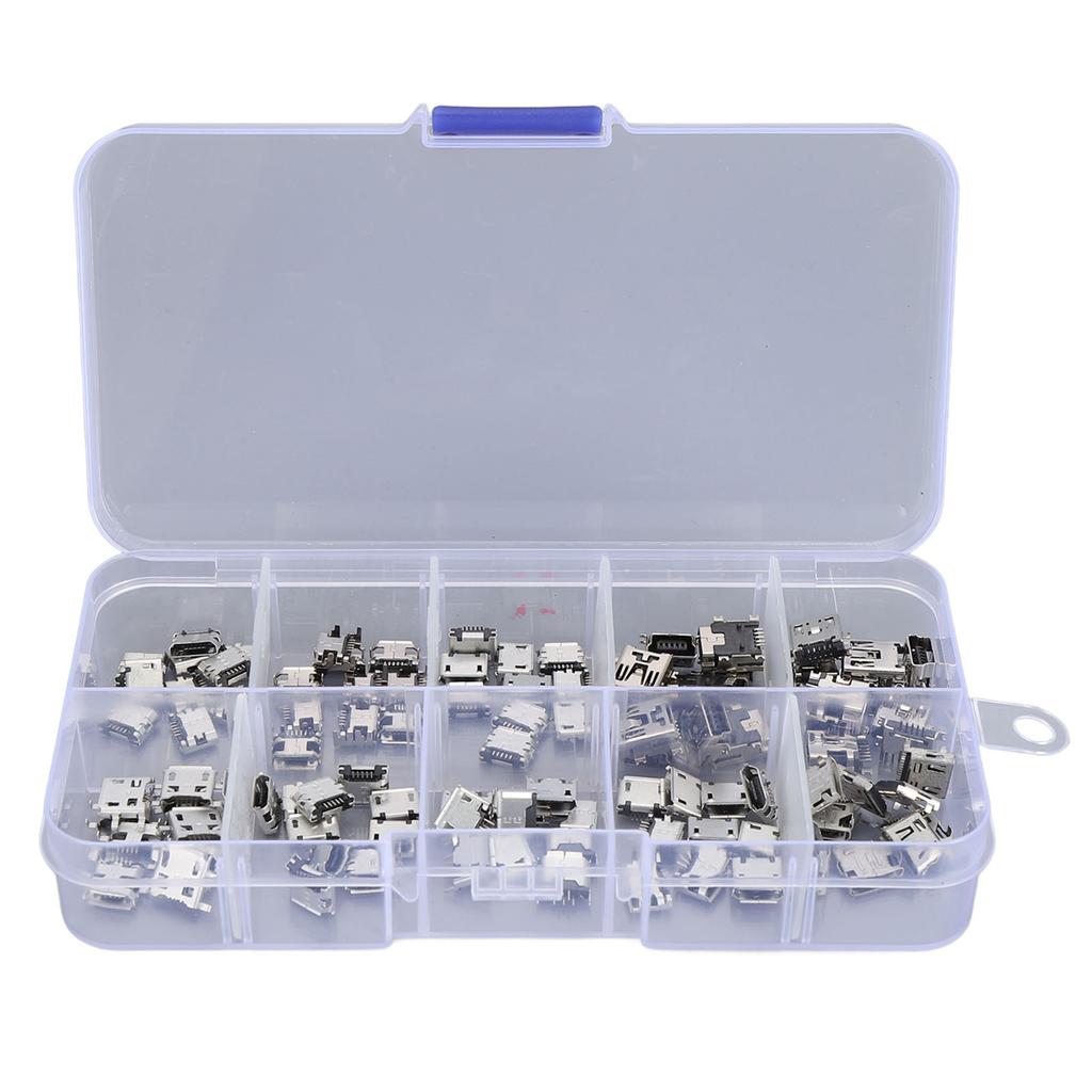 100 Stück Micro USB Typ B Stecker Mini Buchse 10 Sorten mit Aufbewahrungsbox für Digitales Prod