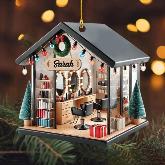Yousheng Hair Salon Acrylic Ornament 2D Flat Acrylic Salon Pendant Hair Salon Christmas Tree Mantel Hanging Decor Gift for Hairdresser Hairstylist