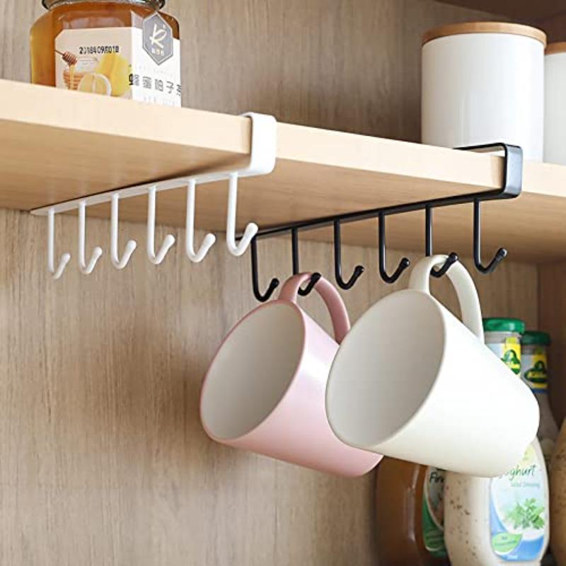 Multifunction 6 Hook Iron Art Wardrobe Hooks Mug Cup Hanger Bathroom Sundries Storage Organizer Kitchen Cabinet No Nailing Hooks
