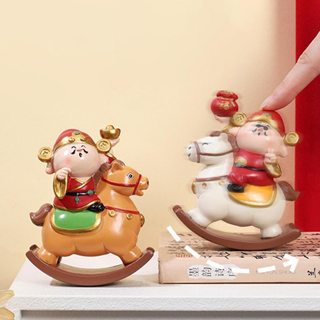 Resin God Of Fortune Statue Chinese Resin Desktop Decoration Rocking Horse Decoration For Cars Shop Home School Offices Cafes