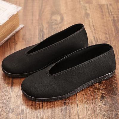 Men's Retro Black Tai Chi Shoes – Durable, Comfortable & Breathable Cloth Shoes for Middle-Aged & Elderly, Round Toe Dad Shoes.