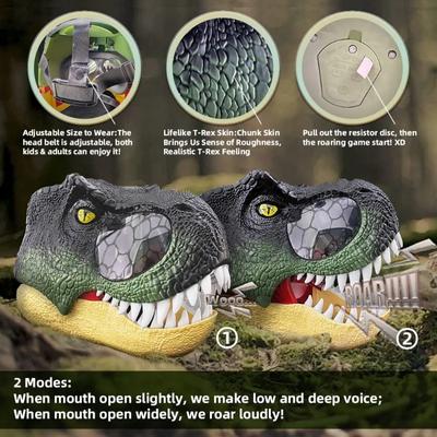 Masque T-Rex à Yeux Lumineux LED Sons Masque Dinosaure Dents Réalistes Mâchoire Mobile Bouche Ouverte Accessoires de Cosplay pour Fête d'Halloween
