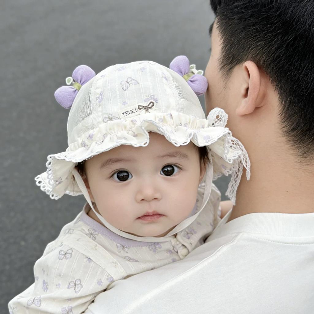 Baby Sun Hat Breathable Mesh Panel Infant Bucket Hat with Ruffle Brim and Decorative Bowknot Soft Fabric for Toddler Outdoor Use