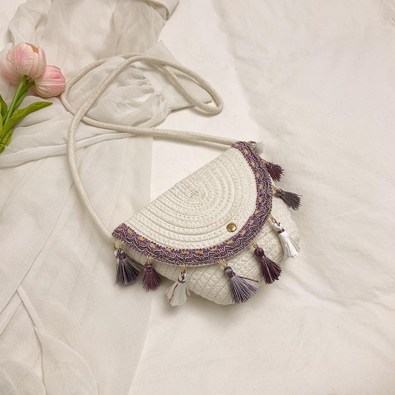 

2025 новая этническая плетеная сумка с бахромой, модная богемная сумка через плечо с бисером, для женщин фиолетовый