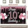 2D 10th Birthday Backdrop, Pink Sparkle Drip with Balloons Photography Background