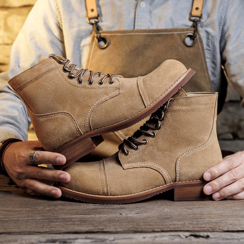 

8111 Замшевые ботинки-мартинсы в стиле ретро до щиколотки - Мужские рабочие и парашютные ботинки из натуральной кожи (Воловья кожа 8083) 38