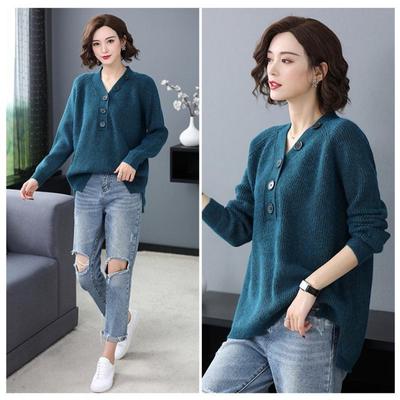 Damen Frühling und Herbst Strickpullover Mittelalterliche Mutter Dünnes Revers Unterhemd
