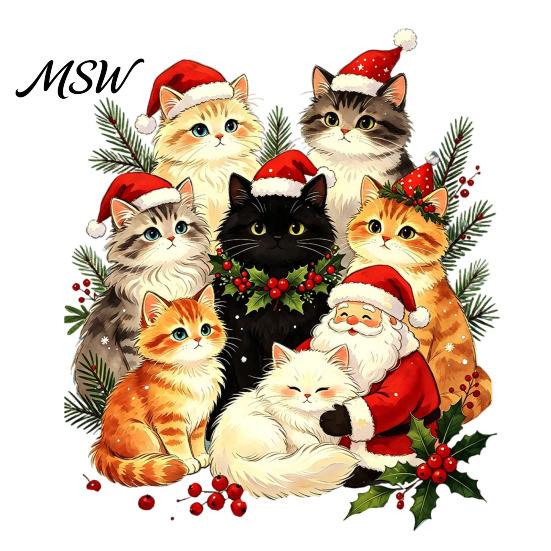 Festive Party Decorations Cat Christmas Static Cling Decal, Waterproof PVC Window Sticker, Easy Apply Decals Decorative for Home Living Room