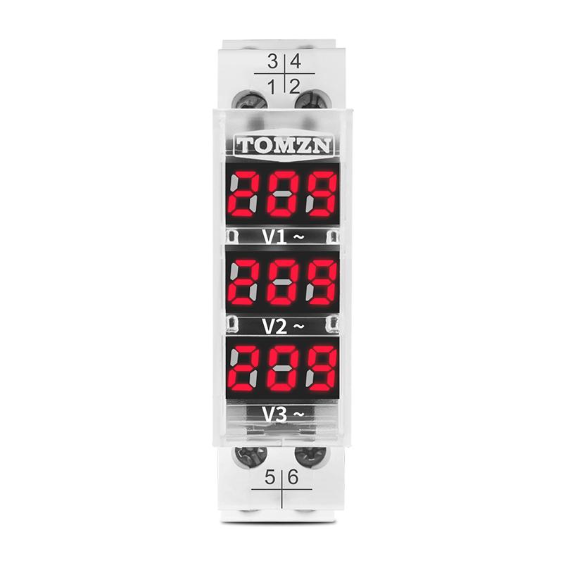 DIN Rail 18mm Voltage Meter AC 40-500V 220V 380V Single Three Phase Modular Voltmeter Indicator LED Digital Display Detector