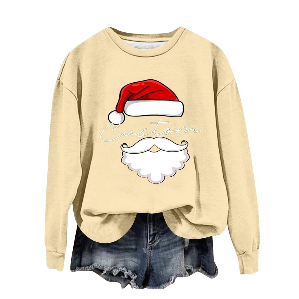 Women's Fashionable Casual Long-Sleeved Christmas Letter Print Crew-Neck Sweatshirt
