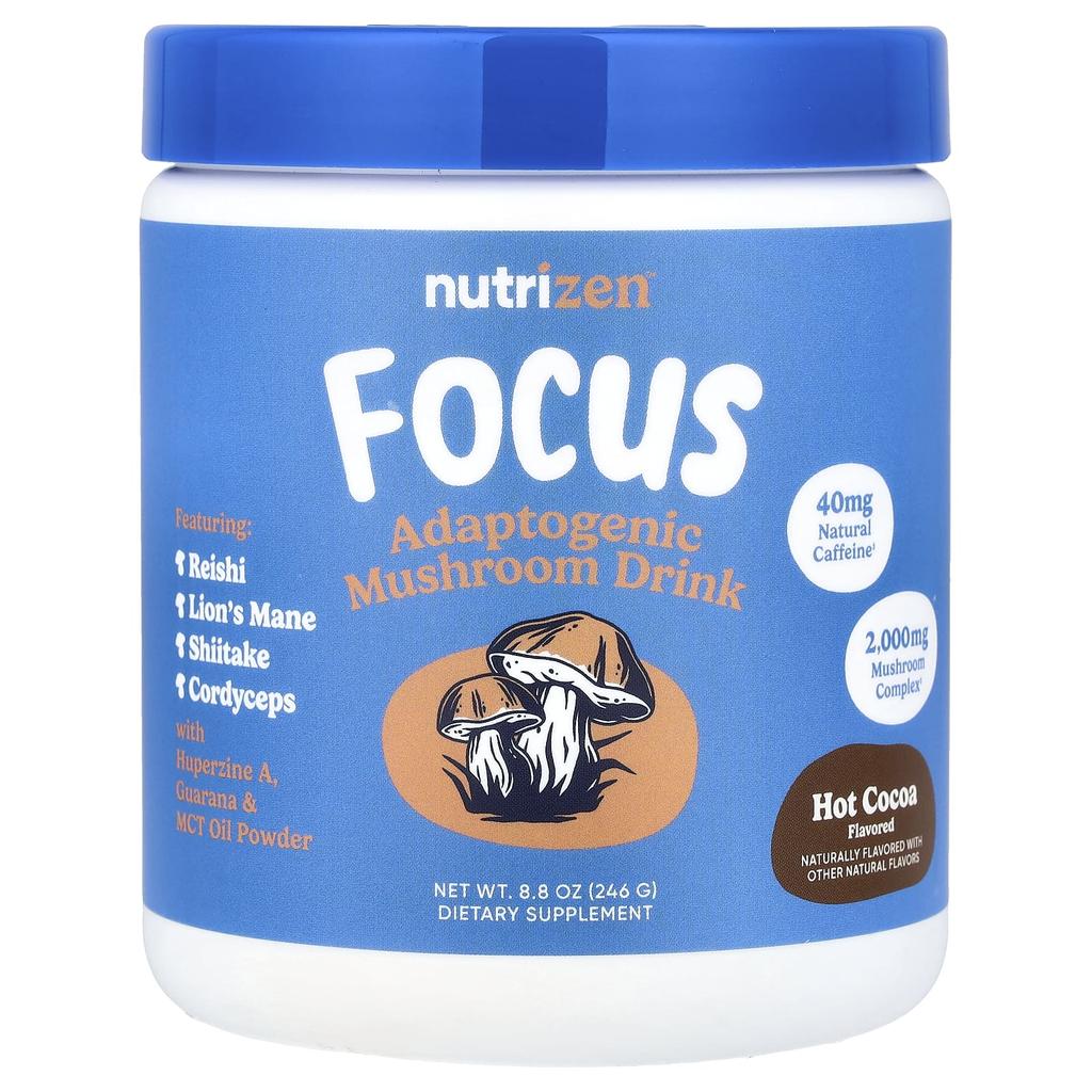 Nutricost NutriZen™ Focus, Adaptogen Mushroom Drink, Hot Cocoa, 8.8 Oz (246 G)