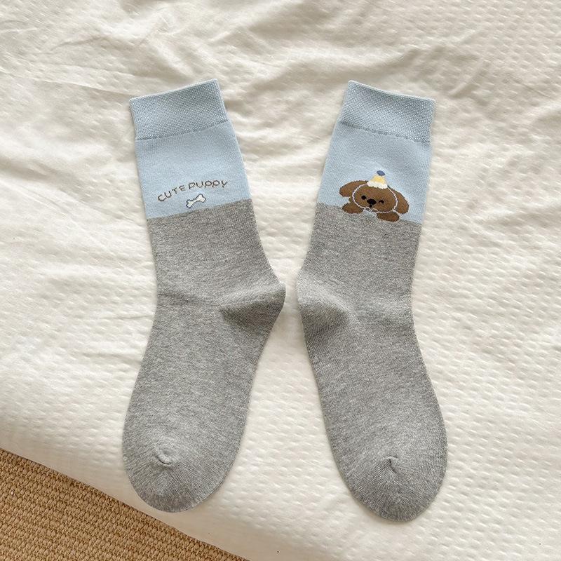 Female Autumn New Cartoon Match Color AB Precollege Style Boneless Tube Stack Socks