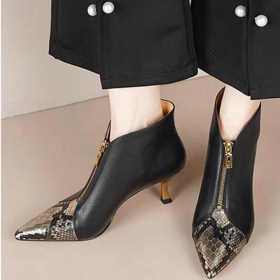 2024 Fashion Ladies Shoes Ankle Women's Boots Modern Dress Boots Women Mixed Colors Pointed Toe Front Zip High Heel Female Shoes