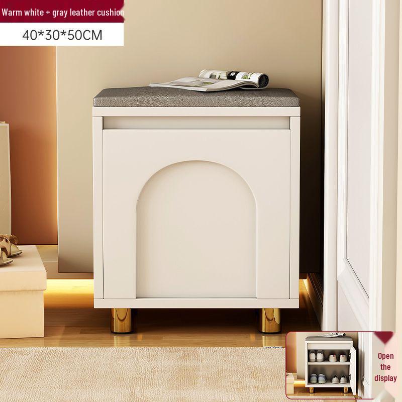 Кремовая скамья для обуви в прихожей с тумбой для хранения - Всё в одном для маленьких квартир 11260₽