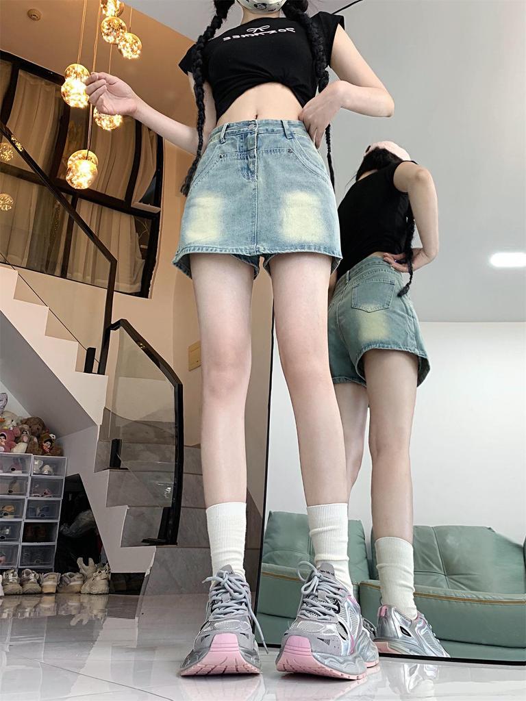 Spicy Girl High-Waisted A-Line Denim Skirt - Slimming Summer Hip-Hugging Hot Pants for Women