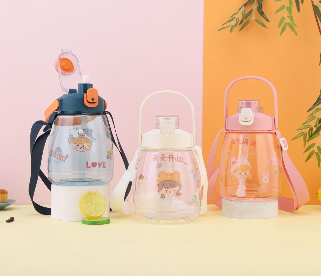 Water bottle big belly cup student straw cup ton ton bucket plastic cup large capacity plastic sports water cup