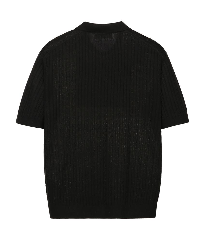 IL CORSO Essential Cable Collar Short Sleeve Knit Black Iesw5E502Bk