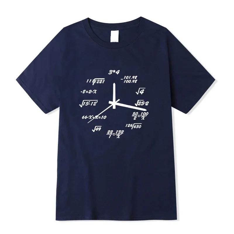 Summer men's 100% pure cotton T-shirt, casual math clock printed round-neck casual short-sleeved top