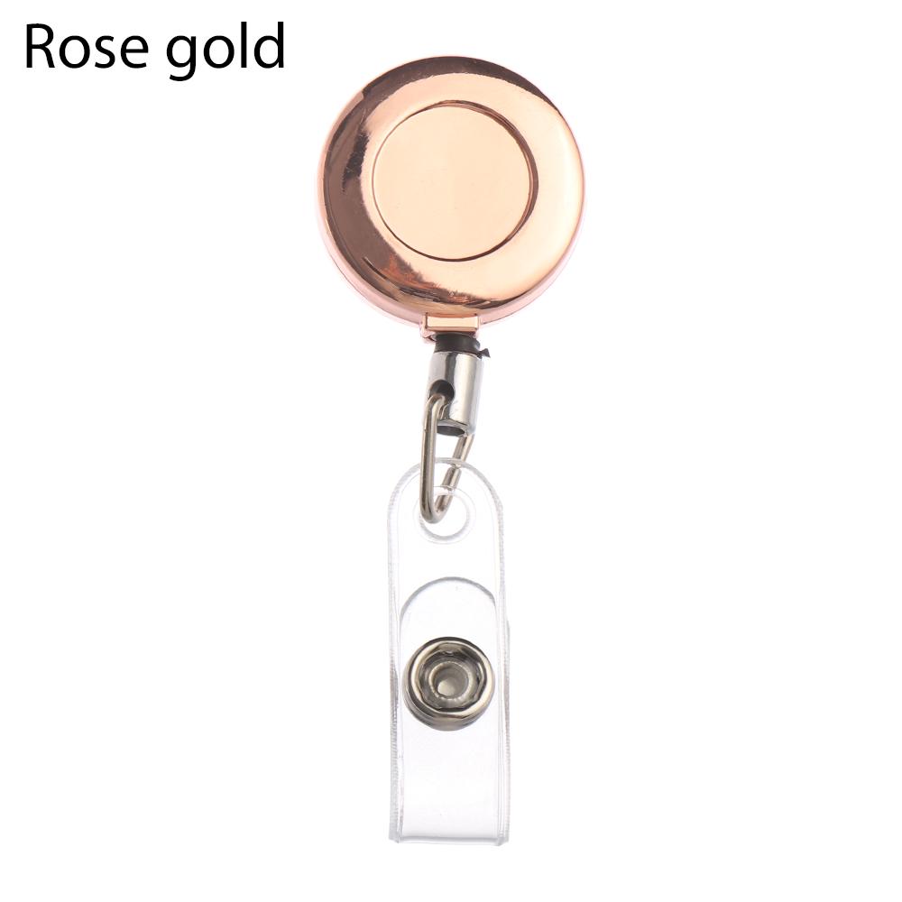 1PC Retractable Badge Pull Buckle Metal Retractable ID Card Badge Reel Holder Door Pass Chain Work Card Keychain Office Supply розового золота