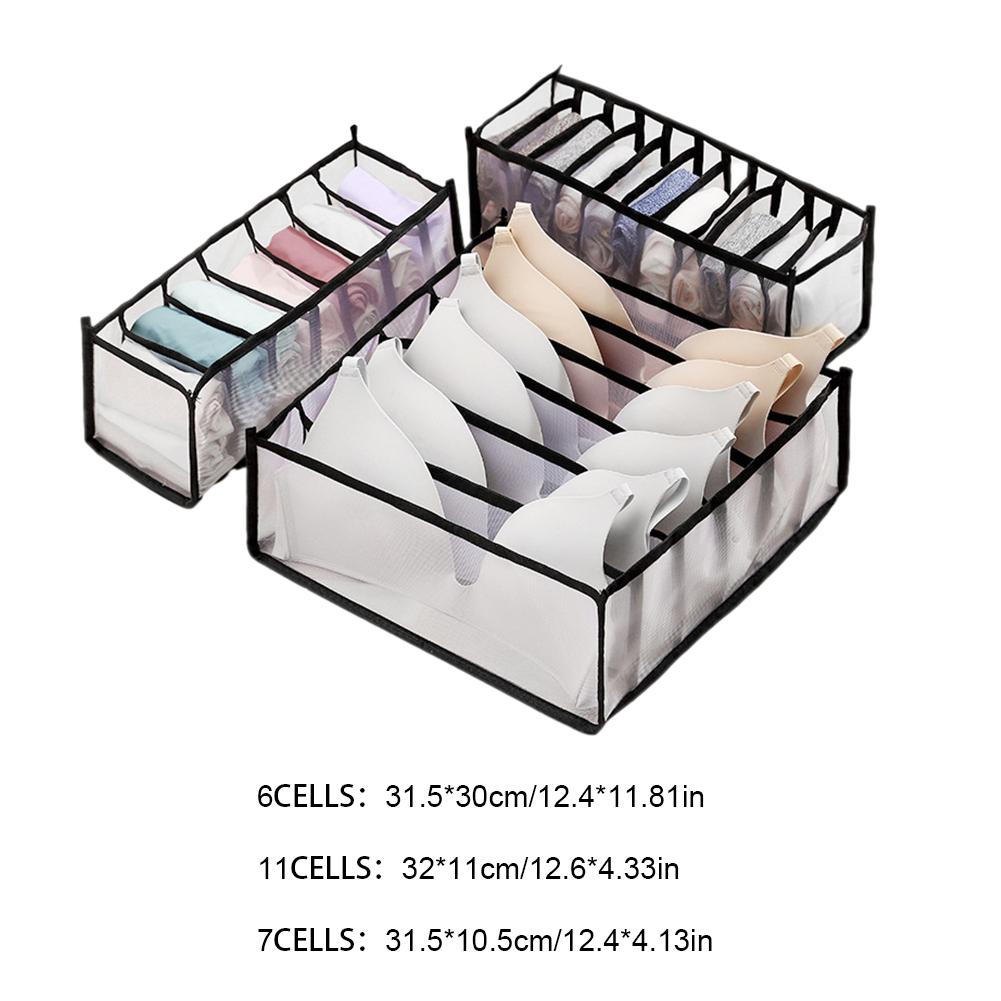 3 Pcs Closet Storage Box 6/7 /11 Compartments Ties Storage Box Washable Multifunctional Stackable Household Cabinet Organization