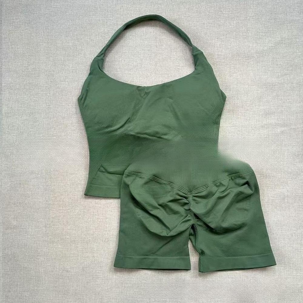 2dílná dámská sada do posilovny Bez zádů Halter Top Šortky s vysokým pasem Bezešvé Fitness Sportovní oblečení Tréninkové oblečení