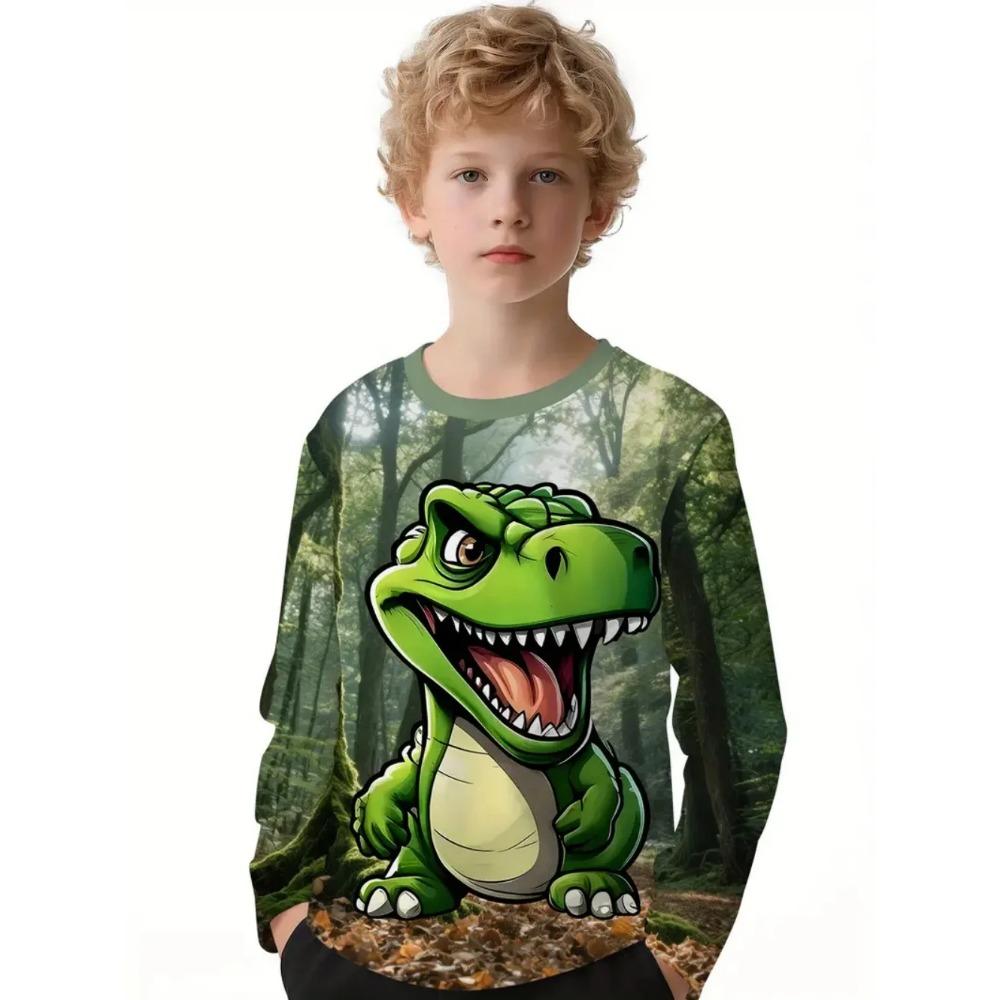 Spring and Autumn Round Neck 3D Animal Printed Top Fashionable Casual Long Sleeved Children's Boy T-shirts