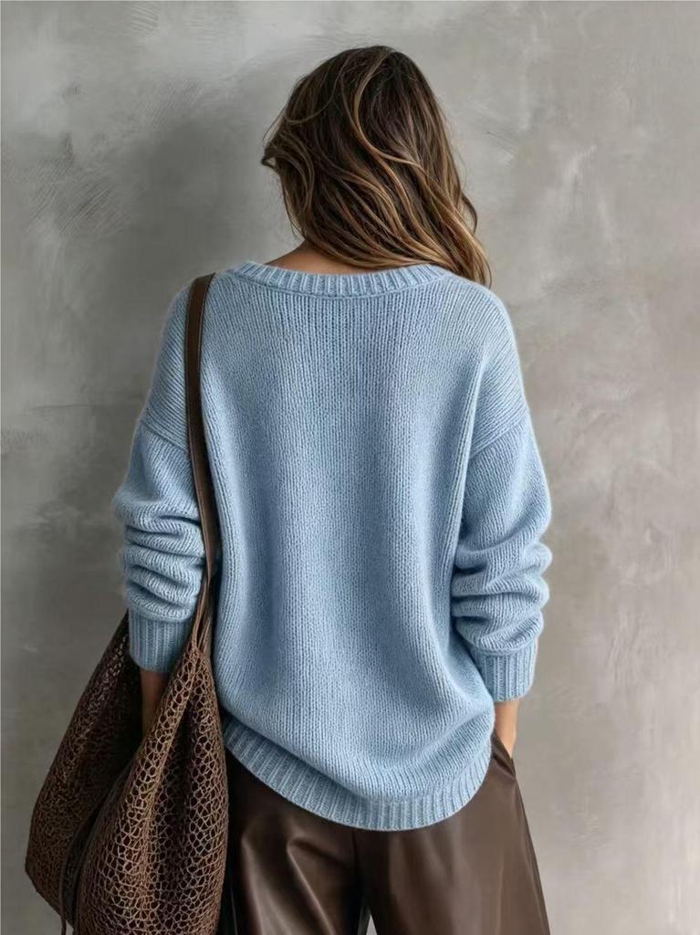 2026 Women's Knit V-Neck Sweater Coat - European & American Fashion - Autumn/Winter Solid Color Arrival
